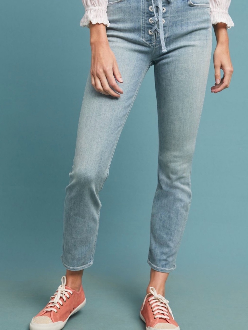 MOTHER Light Blue Lace-Up Dazzler Ankle Jeans stretchy size 25